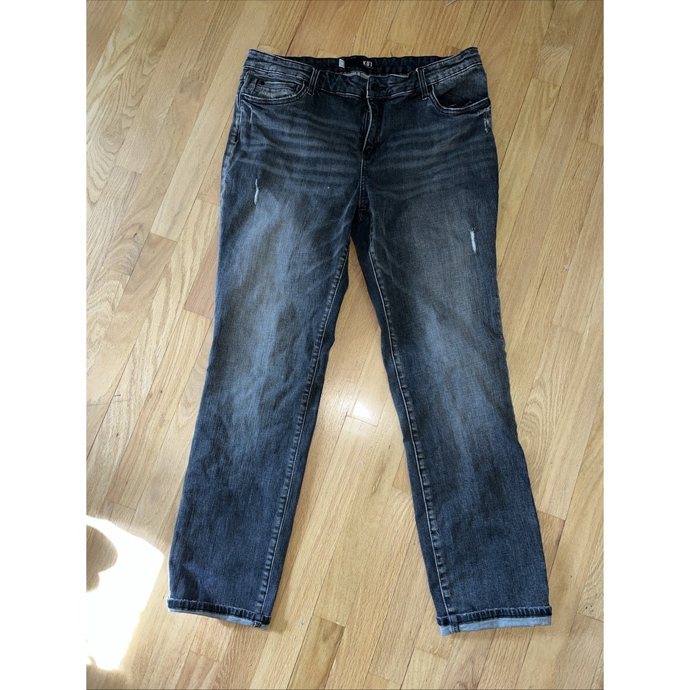 Kut From The Kloth Catherine Boyfriend Jeans Black Faded Size 16